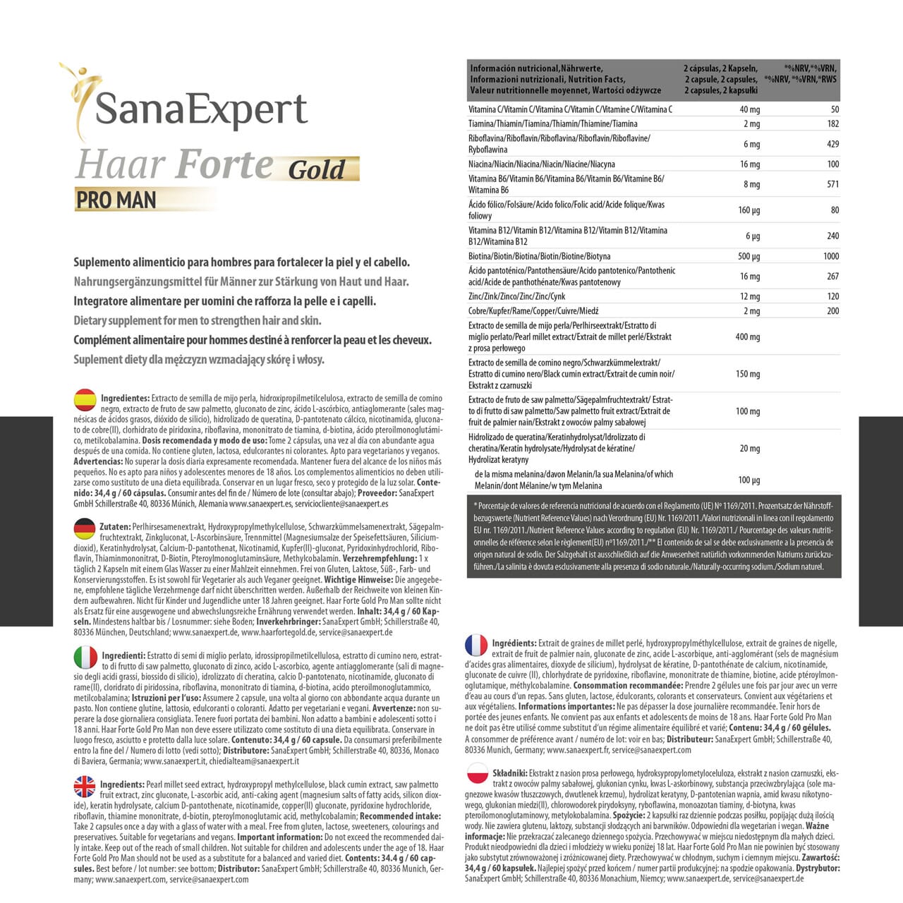 Haar Forte Gold PRO MAN, 60 Kapseln