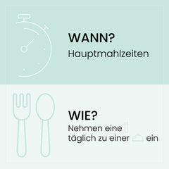 Hellblaue Infografik mit Anweisungen zur Einnahme von Amino Liquid,