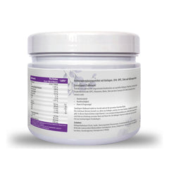 Detaillierte Ansicht der Nährwertangaben auf der Rückseite der ElaBeaute Dose, hervorhebend die hochwertigen Inhaltsstoffe und Gesundheitsvorteile.