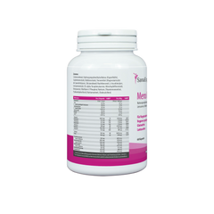 Detaillierte Nährwertinformationen auf der Rückseite einer Meno Forte Produktverpackung von SanaExpert, Angaben zu Inhaltsstoffen und Dosierung.